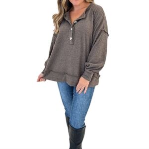 NWT Andree By Unit Womens Brown Henley Top Size S M L Xl